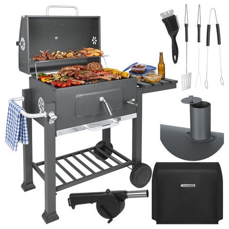 Garten-Holzkohlegrill mit Gusseisenrost und Deckel
