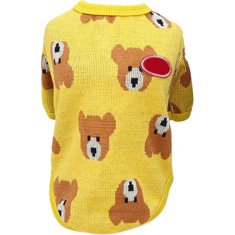 Gilet Tricoté Pour Chien - Motif Ours Mignon - Manches Courtes Avec Boutons - Taille L (1/5)