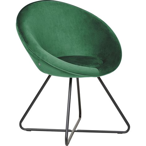 Silla de terciopelo tapicería asiento redondo diseño retro minimalista base cruzada de metal verde Floby II (1/5)