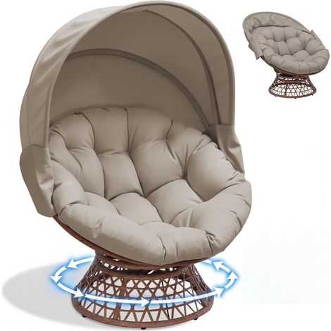 Fauteuil Papasan Rotatif avec Coussin Rond, Assise Confortable en Rotin, Fauteuil Relax pour Salon, Coin Lecture - Marron (1/5)