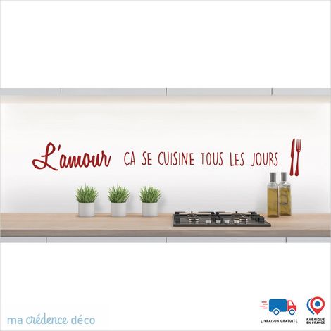 Crédence : L'AMOUR ÇA SE CUISINE 1 - Couleur Rouge carmin - Alu composite - 120 - 60 (1/3)
