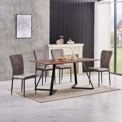 AINPECCA OAK Dining Table Set and 4 Light gray suede chairs kitchen table set UK