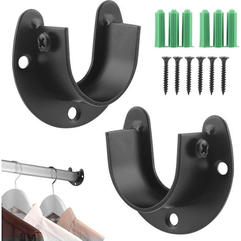 2 Paquets Support de Tringle à Rideau,Douilles de Poteau de penderie,32 mm Acier Inoxydable Supports de Tube de Penderie Bride Ouverte en Forme de U avec Prises de Poteau de Placard Vis( (1/5)