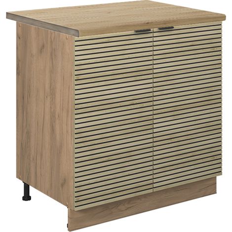 Mobile lavello cucina Fame-Line, Pannello in quercia, 80 cm con ripiano, PL Rovere, Vicco