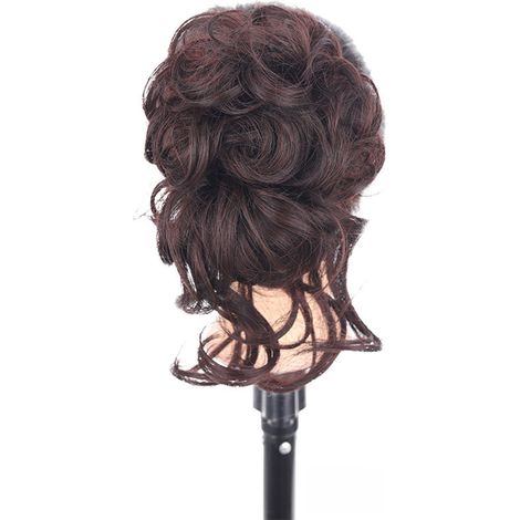 Chignon bouclé ondulé portable pour femmes et filles, pièce capillaire marron foncé, extension à griffe, sans chaleur (1/5)