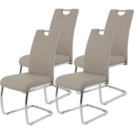 Tische, Lot De 4 Chaises Luge Pour Cuisine, En Simili Cuir Cappuccino, Poignée En Creux, Armature Métallique Chromée, 42 x 57 x 98 cm (1/5)