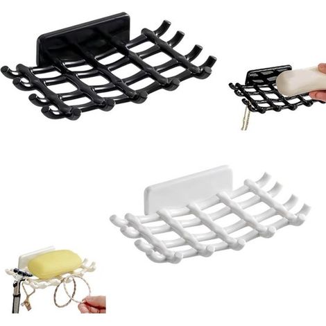 Lot de 2 porte-savons - Noir et blanc - Porte-savon - Boîte à savon - Accessoires de salle de bain - Support pour savon - Étagère murale de douche - Étagère pour baignoire et lavabo blanche (1/5)