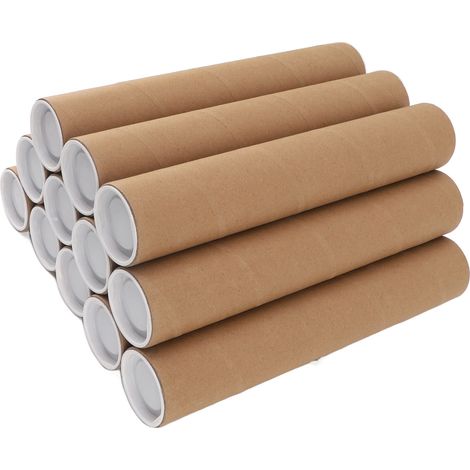 Lot de 12 tubes ronds en carton pour affiches et posters, avec couvercle en plastique, 5,3 x 30 cm. (1/5)
