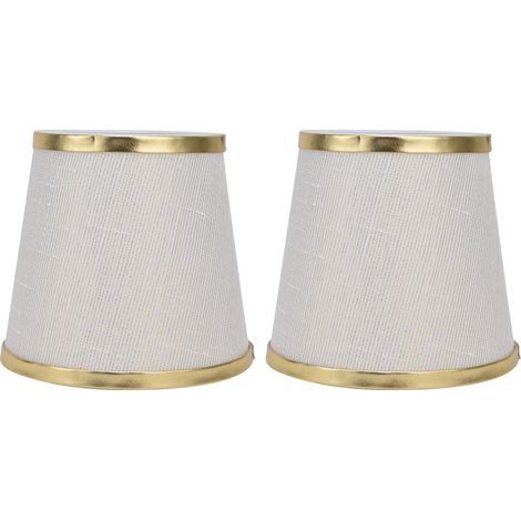 Abat-jour en tissu européen 2 pièces. pour douille E14. lustre et applique. bord doré. beige blanc (1/5)