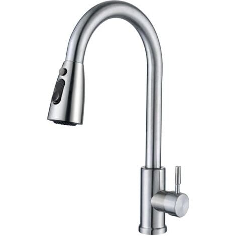 Robinet Cuisine avec Douchette Extensible Mitigeur Cuisine Robinet de Rotatif à 360°, 3 Modes de Réglage du Débit D'eau, Argent brossé (1/5)