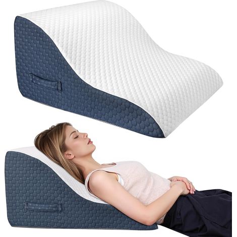 Coussin incliné pour lit, Oreiller Triangulaire en mémoire de Forme pour Lire, Coussin de Coin (Bleu Courbe) (1/5)