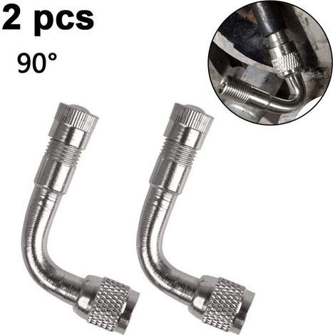 Pack de 2 adaptateurs d'extension de tige de valve universels pour moto et scooter en laiton coudé, argent, 90 degrés (1/4)