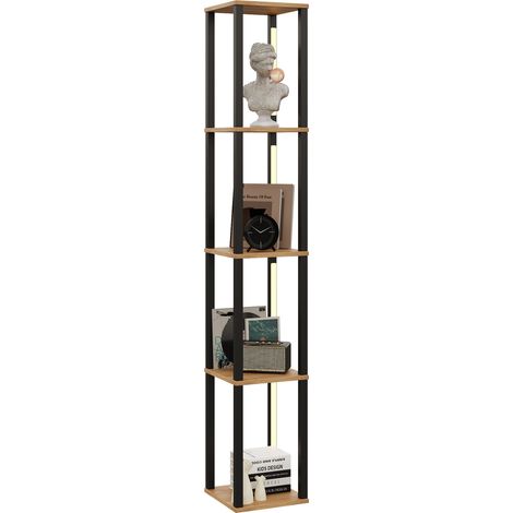 Étagère lumineuse 4 niveaux en MDF, 26 x 26 x 165 cm, design minimaliste avec LED tricolore réglable, finition noir et bois clair – CHICFURN (1/5)