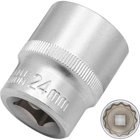 Douille 24 mm 1/2" douille 12 pans, CR-V, finition chromée mate (1/4)