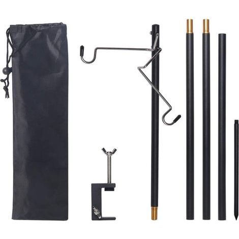 Foldable Lantern Holder, Portable Lamp Stand, Hook, Foldable Lamp Stand for Camping, Fishing, Picnic, Black (1/5)