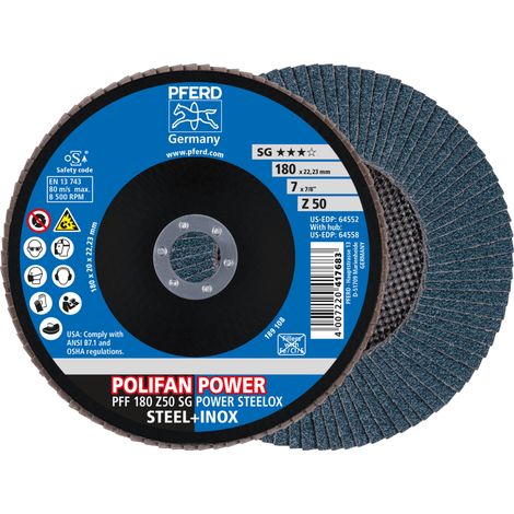 PFERD TOOLS POLIFAN POWER Fächerscheibe PFF 180x22,23 mm flach Z50 Leistungslinie SG STEELOX für Stahl/Edelstahl 10 Stk