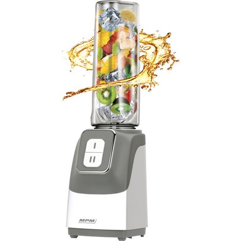 MPM MBL-22 Smoothie Mini Blender, 2 Bouteilles Portables, 0,6 Litres, sans BPA, 2 Vitesses 350W Gris/Blanc (1/5)