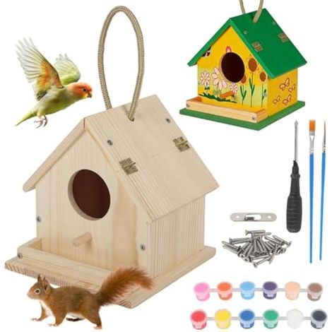Mangeoire à oiseaux en bois à peindre, mangeoire à oiseaux suspendue pour jardin, balcon, kit de bricolage (1/5)