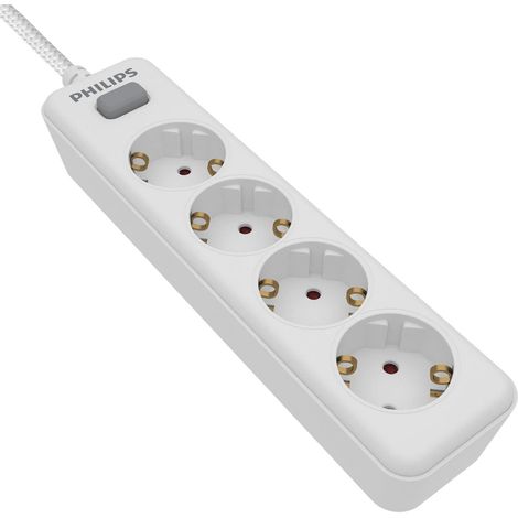 Multiprise 4 Prises Schuko, Interrupteur Marche/Arrêt, Cordon Tressé 2 Mètres, Couleur Blanc (1/5)
