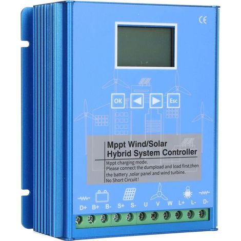 Contrôleur de charge hybride solaire éolien, 800W Wind 600W PV Solar, contrôleur de charge MPPT, identification automatique 12V 24V, avec écran LCD, pour éolienne, panneau solaire