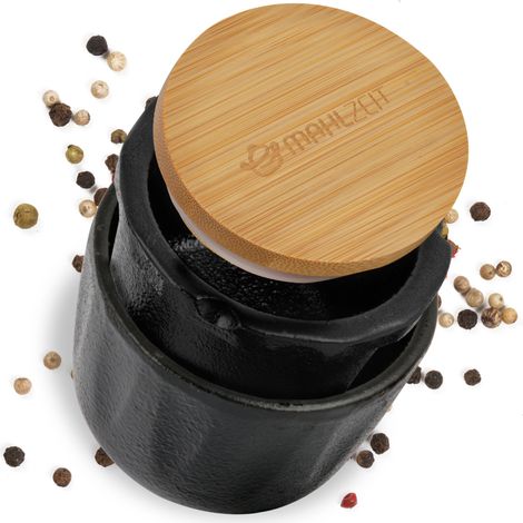 Mahlzeit Gusseisen Pfeffermühle Peppermill, Ø 7,5 x (H) 8 cm, mit Bambusdeckel