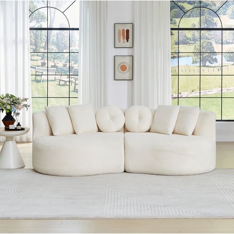 Sofá modular 223x109x79 cm de chenilla beige, 2 módulos, para salón – MEUBLIV (1/5)