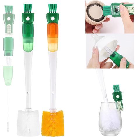 5-in-1 bottle brush with long handle, cleaning brushes and 2 sponges, for narrow bottles and breastfeeding bottles - AquaForge (1/5)