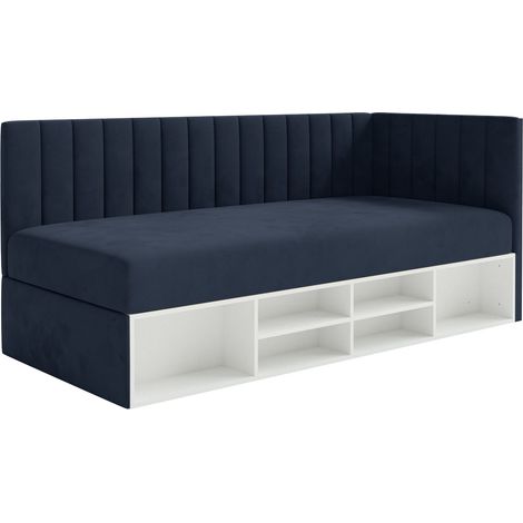 Selsey Ventrio - Jugendbett rechtsseitig mit Regalen, Easy-Clean-Samtbezug, dunkelblau (1/5)