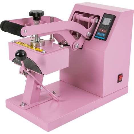 Presse à chaud pour casquettes 3,8 x 5,6 pouces, élément incurvé, conception à clapet, écran LCD numérique, minuterie et régulation de la température, rose