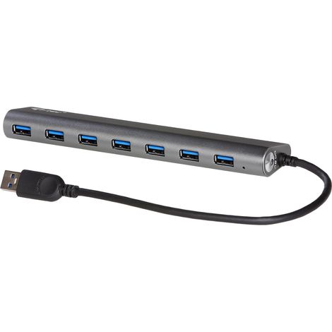 Hub USB 3.0 a 7 porte i-tec Superspeed, compatibile con USB 3.2 Gen 1, velocit� fino a 5000 Mbit/s, in metallo, colore argento, alimentato a corrente, modello U3HUB778 (1/4)
