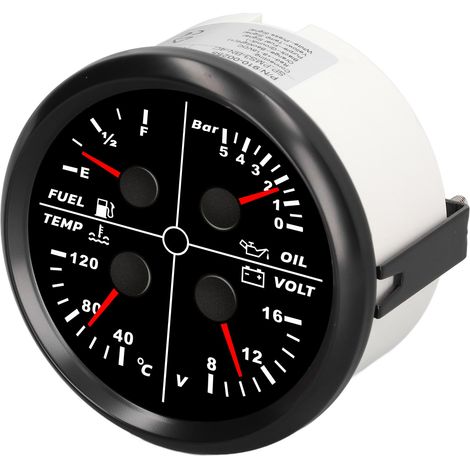Manomètre multifonction 4 en 1 de 85 mm : niveau de carburant, pression d'huile, température d'eau, voltmètre, type à aiguille, pour camping-car, yacht et bateau. (1/5)
