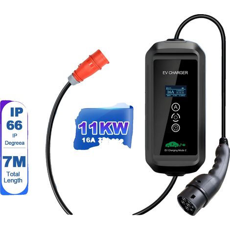 Tragbares EV-Ladegerät, einstellbarer Strom, 7 m Ladekabel, Typ2 (1/5)