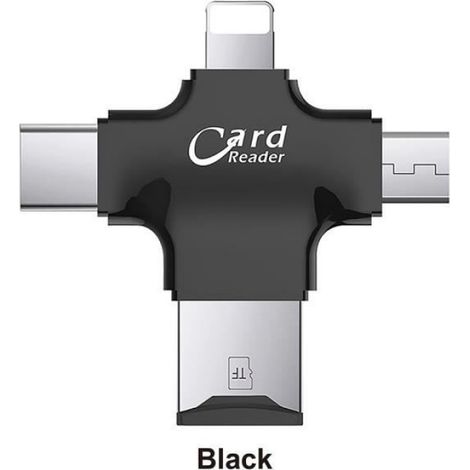 Lecteur De Carte Micro SD - Adaptateur Flash Pour iPhone iPad Android - Interface Lightning Et USB C - 4 En 1 - Noir