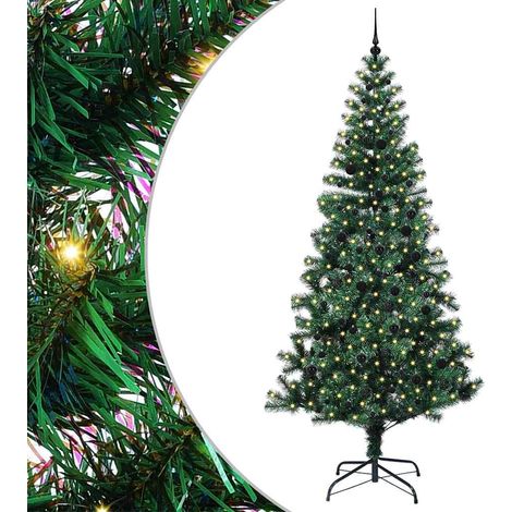 Sapin de Noël  Arbre de Noël artificiel pré-éclairé Vert 240 cm PVC et métal (1/5)