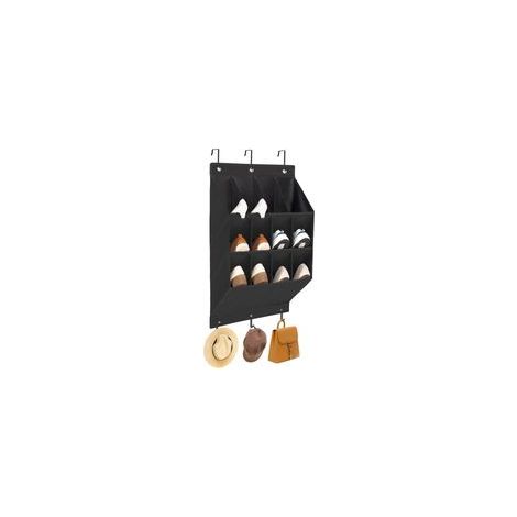 Zapatero colgante para puerta con ganchos, 24 bolsillos para guardar zapatos, accesorios, etc., una solución de almacenamiento que ahorra espacio, color negro. - Crezuo