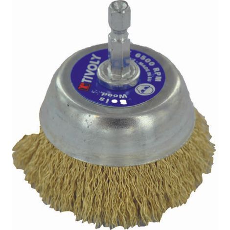 Tivoly • Brosse Coupe • Fil Acier Laitonné • Ø75mm • Queue Hexagonale • Pour Décapage du Bois (1/3)