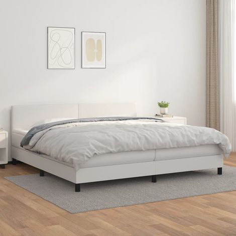 Sommier à lattes de lit avec matelas Blanc 200x200cm Similicuir (1/5)