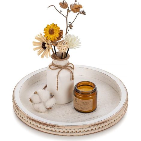 Palettes décoratives en bois : Décoration de palettes rondes en forme de perles d’eau blanches, pour tables basses, palettes en bois rustiques de style champêtre, pour salons (1/5)