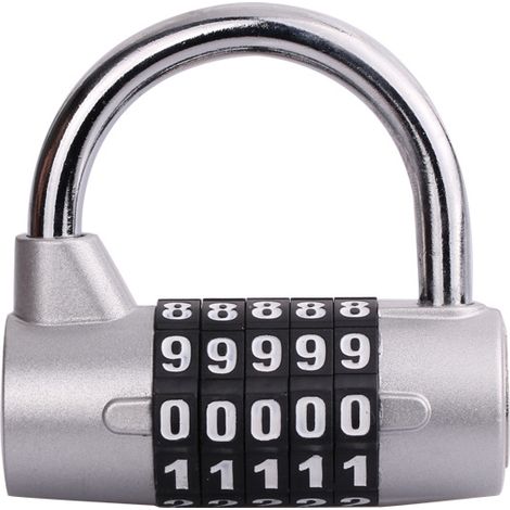 Cadenas Code à 5 Chiffres  (Lot de 1) - 6,5 x 2,5 cm - Intérieur/Extérieur Réinitialisable et Imperméable（argent）