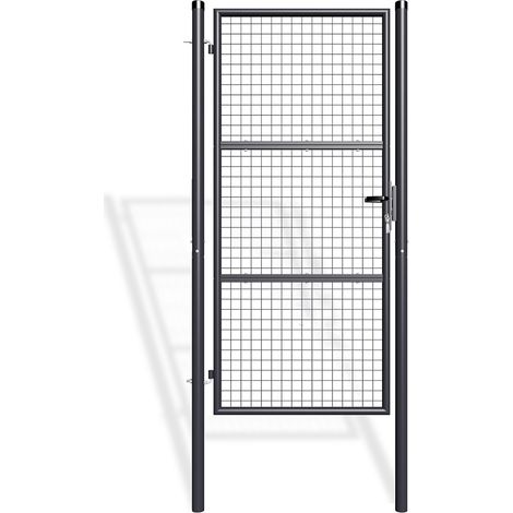 Casanoov – Portillon grillagé 1m 100x200cm en acier galvanisé – Couleur gris anthracite – Ouverture réversible pour jardins et propriétés