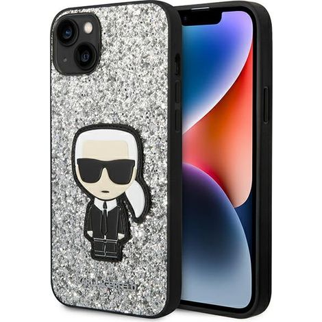 Custodia rigida Karl Lagerfeld KLHCP14MGFKPG per iPhone 14 Plus / 15 Plus 6.7" argento/argento con glitter Ikonik (1/5)