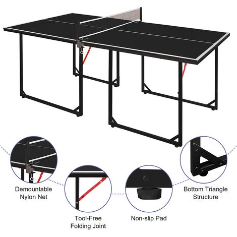 Tavolo da ping pong pieghevole 182 x 91 cm nero con rete, 2 racchette e 3 palline (1/5)