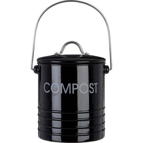 Interiors By Premier Durable Black Compost Bin With Handle, Lightweight Design Compost Bin With Handle, Odour Control Bin (1/5)