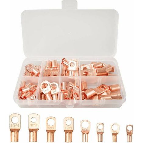60 Pcs Cosses Électrique Trou boulon en Cuivre Étamé Connecteurs SC à sertir/souder pour câble de 6m㎡ 8m㎡ 10m㎡ 16m㎡ 25m㎡ Or (1/5)