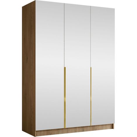 Armario Closico Decoron III, Luminoso madera + Dorado, 215x150x58cm, Puertas de armario: Con bisagras, Número de estantes: 0