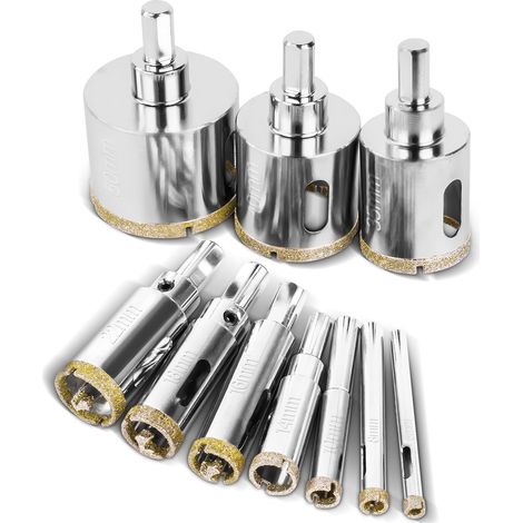 Diamantbohrer, Diamant Lochsäge, 10 Stück Lochsäge mit Zentrierbohrer, Glasbohrer mit Diamant-Beschichtung Kohlenstoffstahl, Bohrkron Fliesenbohrer für Glas/Fliese/keramisches/Marmor (1/5)