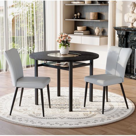 Set tavolo sedie rotondo con ripiano vetro 100 cm OKMYHOME (1/5)
