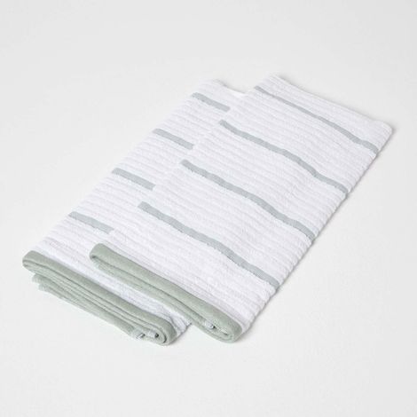 HOMESCAPES Sage Green Cotton Tea Towel Set of Two (1/3)
