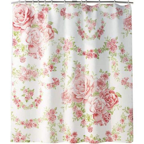 Rideau de douche floral 150x180 cm imperméable rose lavable machine (1/5)