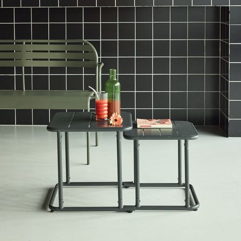 Table gigogne extérieure carrée en acier 45cm kaki - Amélia (1/4)